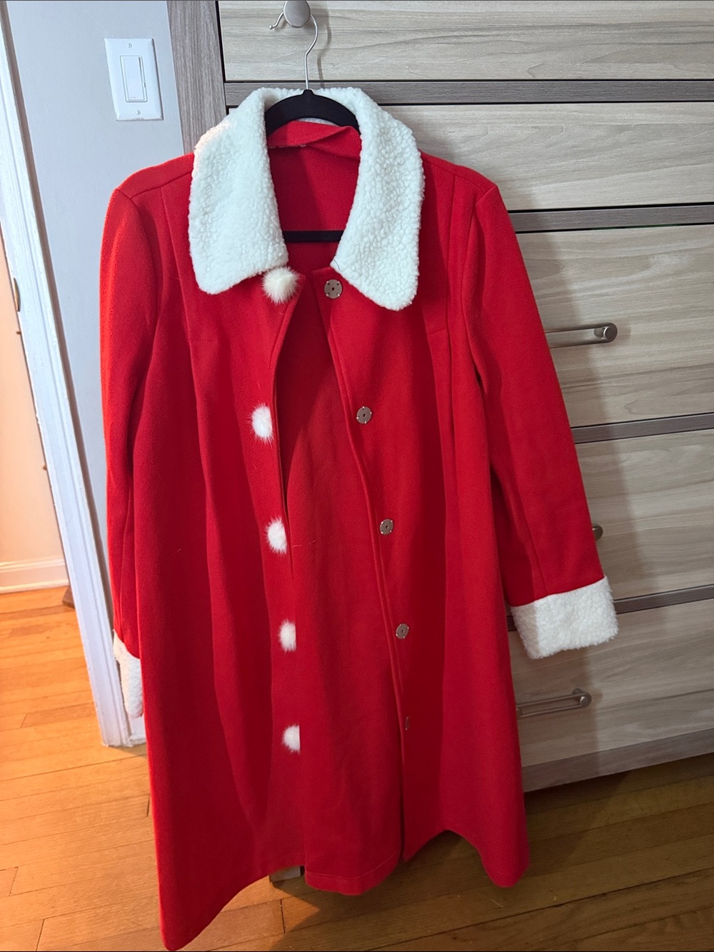 Red Women's Wool-Blend Coat with Faux Shearling Trim